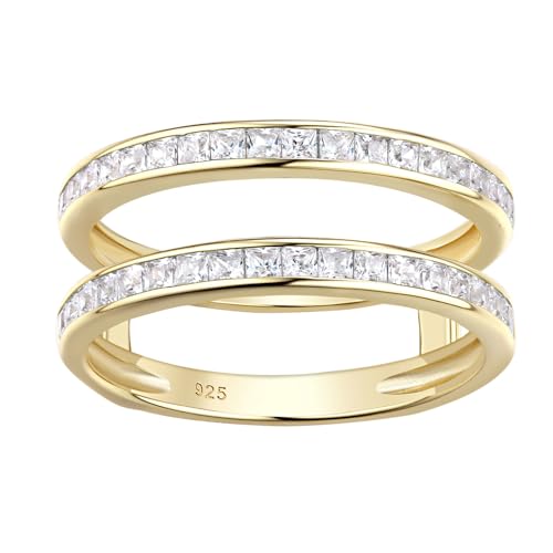 Wuziwen Vintage Princess Ring Enhancer for Women AAAAA CZ Wedding Band Set 925 Sterling Silver