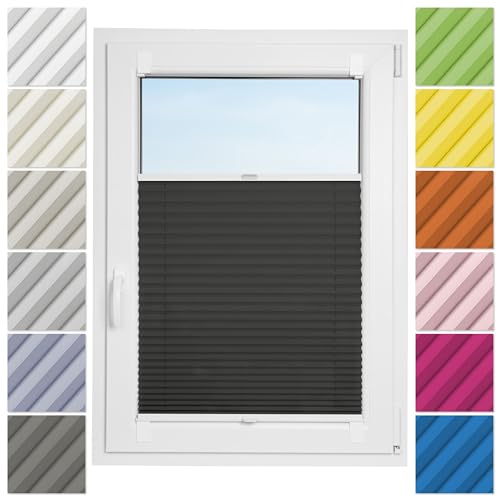 Estika Plissee ohne Bohren zum Kleben – 70 x 50 cm – Anthrazit – Selbstklebende Montage, moderner Sichtschutz für Fenster, Jalousie für Fenster ohne Bohren