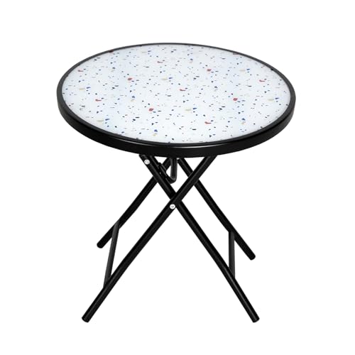 Abba Patio Bistro Table,18" Round Folding Side Table with Tempered Glass Tabletop,Small End Table for Outdoor Indoor Yard Garden Balcony Coffee, Colored Dots