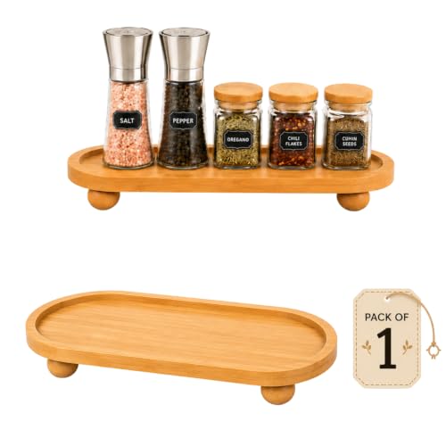 Image of CURATED CART Wooden Display Riser, Pedestal Stand for Bathroom Decor, Kitchen Counter Shelf Spice Rack Organizer, Plant Stand, Display Shelf for Cosmetics (PedaStal-Oval-28CM)