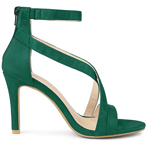 Allegra K Allegra K Women's Zipper Ankle Strap Stiletto Heel Emerald Green Sandals 8 M US