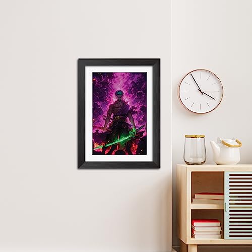 Image of TenorArts Zoro Posters One Piece Anime Poster Laminated Photo Frame Painting with Matt Finish Black Textures (12inches x 9inches)