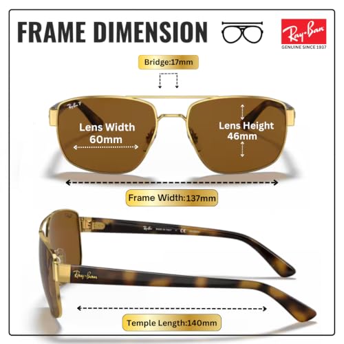 Image of Ray-Ban RB3663 Square-Round Shaped Sunglasses for Men with Official RAYBAN Eyewear Kit