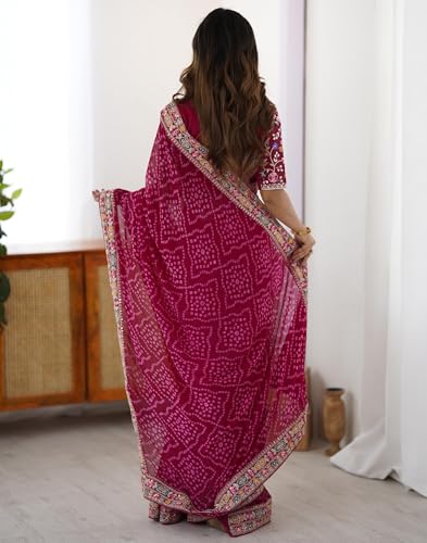 Image of SIRIL Women's Georgette Bandhani Printed Saree with Unstitched Blouse Piece