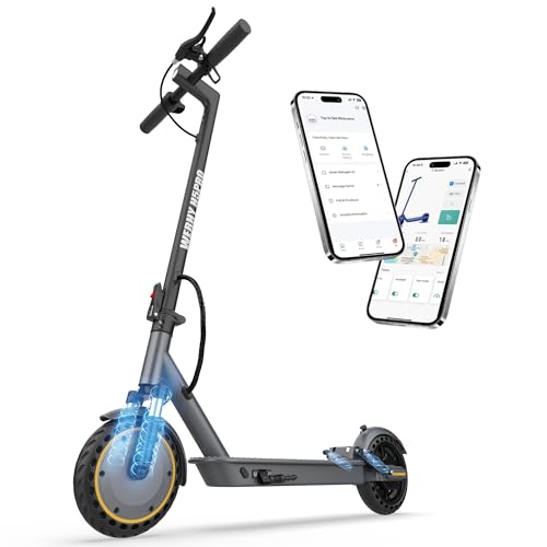 WERHY H5PRO Electric Scooters, 350W Brushless Motor & 19 MPH, 15 Miles Long Range, Front & Rear Dual Suspension, 8.5' Solid Tires, Folding Sport Scooters for Adults with Dual Brake System and APP