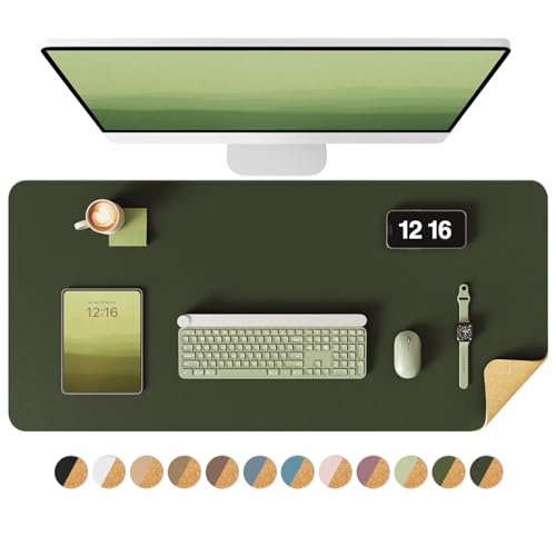 Image of YSAGi Double-Sided Desk Pad, 35.4 inchx17 inch Leather Desk Mat, Eco Cork Desk Pad Protector,Large Mouse Pad,Waterproof Desk Blotter for Office /Home (Dark Green /Cork)