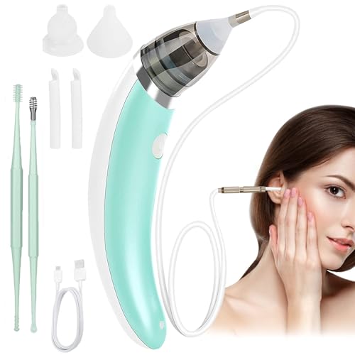 Ohrenschmalz Entferner Vakuum Sicheres und Weiches 360 Grad Spirale Silikon Ear Cleaning kit  Geeignet für Kinder und Menschen(Grün-1)