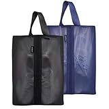 [Fluckey] smilefoot [さらに大きいサイズ] シューズバッグ 防水防臭 防汚防塵 半透明 シューズケース スポーツ 超軽量 靴入れ袋 男女兼用 アウトドア 出張 旅行 ゴルフ (拡大版-黒＆紺色)