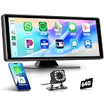 Rimoody Car Play Screen 10.26 Inch Portable Wireless Carplay Screen with Backup Camera Android Auto Portable Car Radio, FM Transmission Bluetooth Online Map AirPlay EQ AUX 64G SD Card