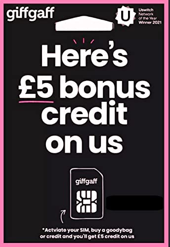 pickpiff Giffgaff O2 4G SIM-Karte – unbegrenzte Anrufe, SMS in Großbritannien, 5 Bonusguthaben beim ersten Aufladen, kein Cntract, monatliches Rollen und Bezahlen wie Sie gehen, Standard/Micro/Nano