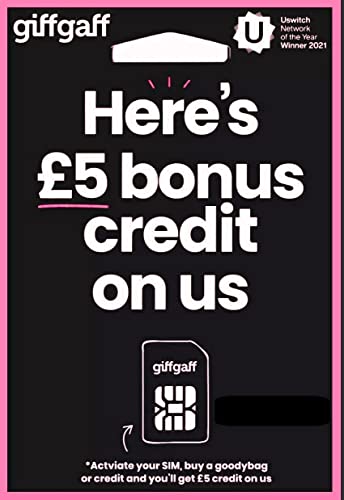 Giffgaff O2 4G SIM Card - Unlimited Calls, Text in UK, 5 Bonus Credit When Topup £10 First Time, No Cntract, Monthly Rolling & Pay as you Go, Standard/Micro/Nano for Unlock ios and Android