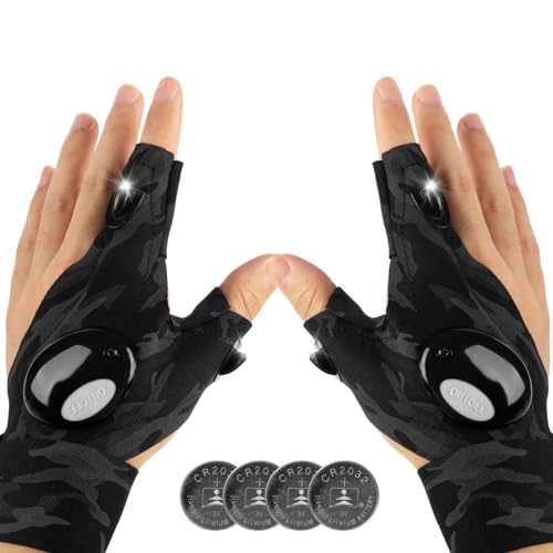 Mylivell LED Flashlight Gloves Gifts for Men Dad Father Boyfriend Husband Unique Cool Gadget Tools for Repairing Hands-Free Lights for Camping Fishing Outdoor Grill Birthday Christmas Gifts for Him