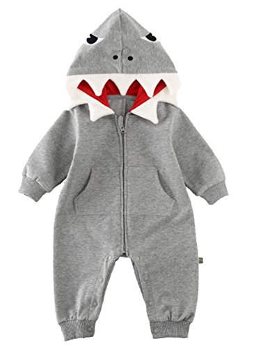 Baby Boys Girls 3D Cartoon Shark Hooded Romper Jumpsuit One-Piece Zipper Climb Clothes Playsuit Size 12-18 Months/Tag 90 (Grey)