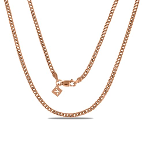 KEZEF 3mm Miami 925 Sterling Silver Chain Necklace Men - Curb Diamond Cut Cuban Link Chain Men Women in 18kt Gold, Rose Gold, Silver Necklace - Made in Italy Chains - cadenas de plata 925 para hombre