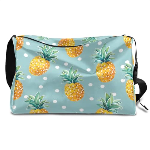 Leather Travel Duffle Bag for Women Men, Polka Dots Pineapple Small Sports Gym Bag Weekender Overnight Bags Underseat Carry on Luggage Bags for Airplanes, Personal Item Travel Bag,B-850 - Main Image