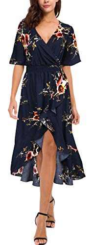 Image of Kormei Womens Short Sleeve Floral Maxi Dress High Low V-Neck Flowy Party Long Dresses