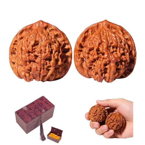 Natural Wenwan Walnuts Hand Massage Balls 1 Pair 1.8 Chinese Walnut Fidget for Stress Relief & Anxiety Reflexology Grip Balls for Hand Finger Relax Stress Relief & Wellness Gift