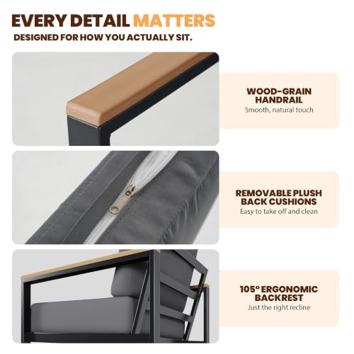 Image of Aoxun Patio Furniture Set, Metal Outdoor Furniture with Thick Cushions