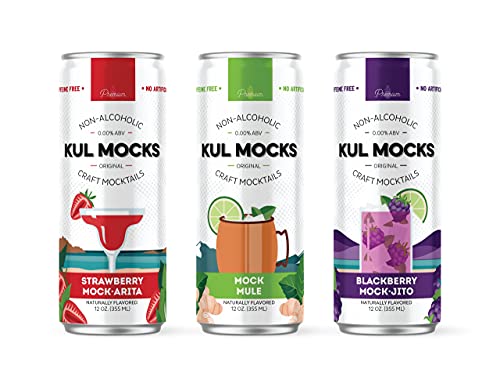 Kul Mocks - Craft Mocktails | Ready-To-Drink Non-Alcoholic Cocktails | 0.00% Abv | Award Winning | Mock Mule, Strawberry Mock-Arita, Blackberry Mock-Jito | Variety - 24 Pack #TOP7