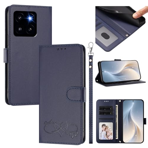Jiajihua Cover Compatible with Xiaomi 14 Pro Phone Case【Card Cash Slot Wallet Design Flip Kickstand Drop Protection】 Blue