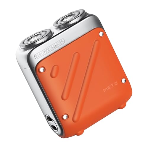 Skyworth Metz Rasierer Herren Tragbarer Elektrorasierer mit Reiseetui Nass und Trockenrasierer mit 9000rpm Motor IPX7 Wasserdicht electric Shaver für unterwegs 60 Tage Akkulaufzeit Orange