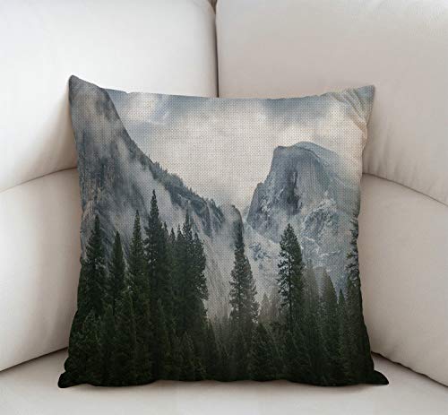 Swono Decorative Throw Pillow Cover 18X18 Inch National Park Nature Mountain Trees Mist Couch Pillow Cover Cushion Case For Modern Simple Farmhouse Style Decor #TOP1