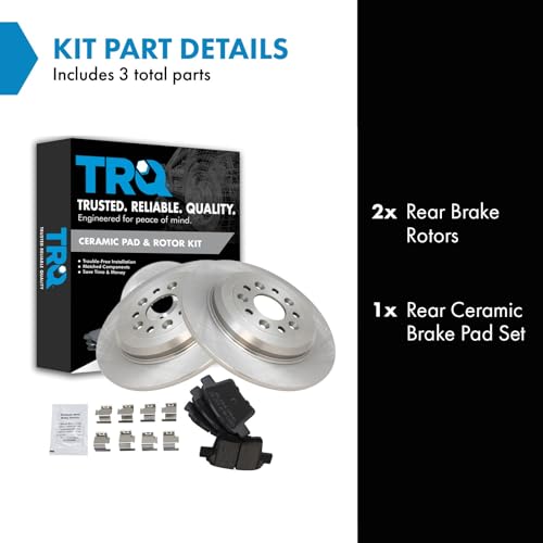 Image of TRQ Rear Brake Pad and Rotor Set Ceramic Solid Rotors Compatible with 2005-2007 Ford Five Hundred 2005-2007 Freestyle 2008-2009 Taurus 2008-2009 Taurus X 2005-2007 Mercury Montego 2008-2009 Sable | For 2005-2007 Ford Five Hundred Freestyle Mercury Montego 2008-2009 Taurus X Sable