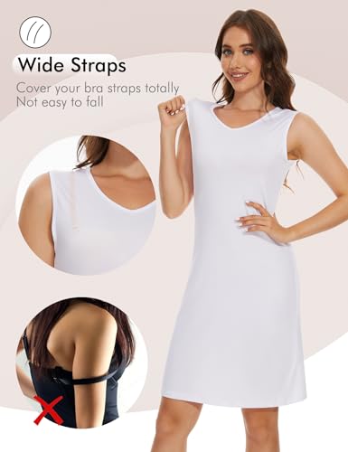 MANCYFIT Women's Full Slip V Neckline Slip Dress Wide Straps Tank Top Slip for Women Under Dress Knee Length Slip4