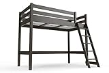 estructura cama alta carrefour Dimensiones: 90_x_200_cm ABC MEUBLES - Cama elevada ABC 90x200 Madera con Escalera Inclinada - HAUTABC - Wengué, 90x20