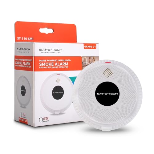 SAFE TECH Mains-powered Radio Interlink Smoke Alarm, D1 Rating Dual Interlink Hardwired Smoke Alarm With 10 Years Backup Battery, Electrician Approved Interlinked Wired Smoke Alarm BS EN 14604:2005