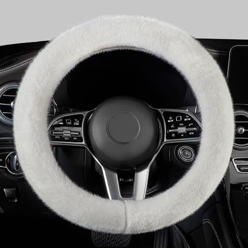 Portable Heated Steering Wheel Cover for Winter: Stay Warm on Every Cold Drive 3 LACDL Fuzzy Winter Steering Wheel Covers for Women, Warm Cute Fluffy Car Wheel Cover for Sedan Suv, Super Soft Furry Girly Auto Plush Car Handle Cover for Cold Weather, White, 14-15inch, Standard Size