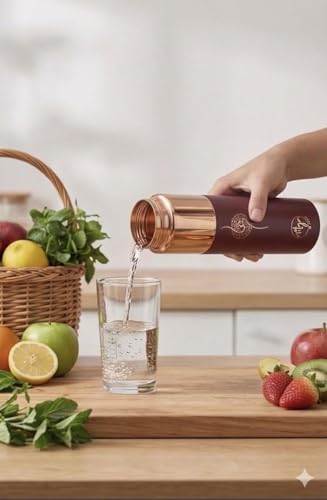 Image of Nirva Designer Pure Copper Water Bottle 1 Litre - Matte Finish, Sacred Om Mantra Engraving, Leak-Proof Cap, Supports Ayurvedic Wellness, Ideal for Yoga, Fitness & Daily Use