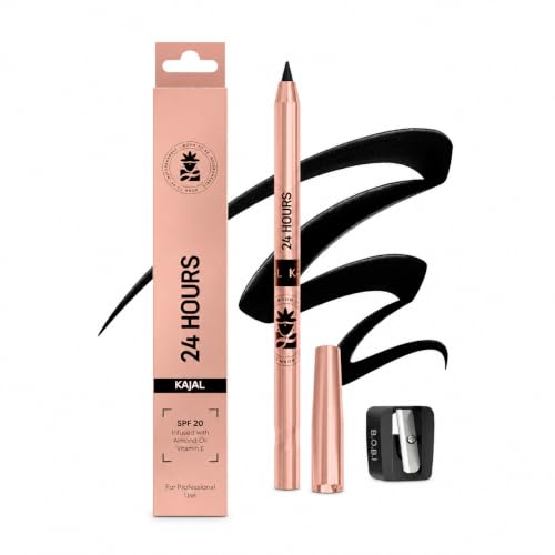 Image of BOBI 24-Hour Kajal with Sharpener | Long-Lasting, Smudge-Proof, Matte Finish, Waterproof, Intense Black Bold Look Kohl Pencil | No Fade Texture | Deep Pigment for Eye Makeup | Infused with Vitamin E | 1.5g