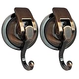 YSSILADI Heavy Duty Vacuum Suction Shower Hooks, Glass Suction Cup, for Bathroom Robe and Garland Decoration (2 Pack, Antique Brass)