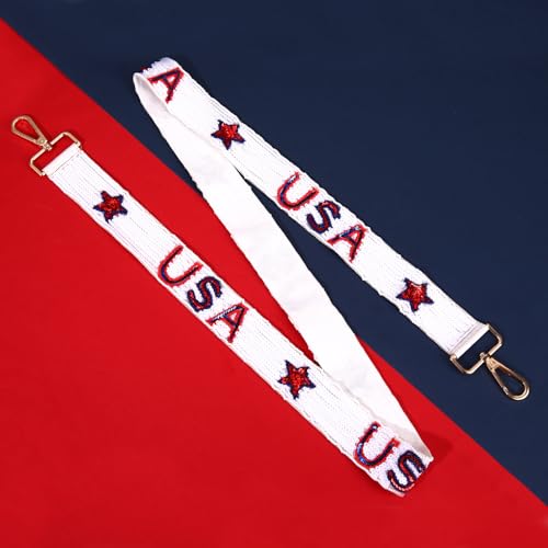 Image of 4th of July Purse Strap Red White Blue Beaded USA Star Purse Strap Replacement American Independence Day Outfits