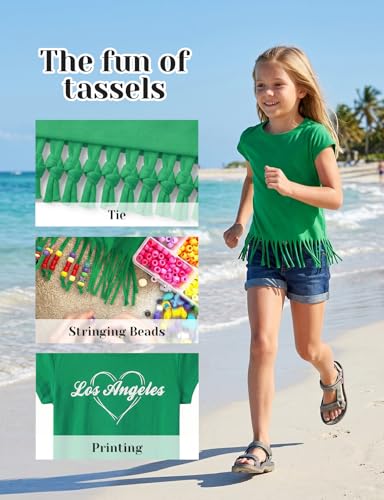Image of Noomelfish Girls Short Sleeve Fringe T-Shirts Soft Jersey Cotton Tee Tops (3-12 Years)