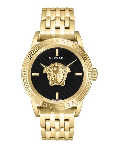 Versace V-Code Collection Luxury Mens Watch Timepieces with a Gold Bracelet Featuring a IP Yellow Gold Case and a Black Dial