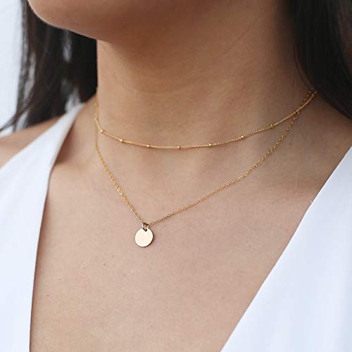 Aisansty Dainty Layered Gold Coin Choker Necklace Handmade Disc Pendant Chic Layering Necklace For Women Girls #TOP1