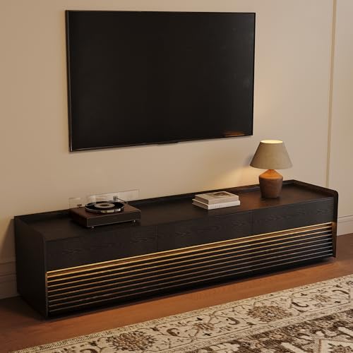 Image of POVISON Fully-Assembled Mid Century Modern TV Stand, 78.74 inch Wood Media Console with Adjustable LED Light, Entertainment Center with Storage for Living Room