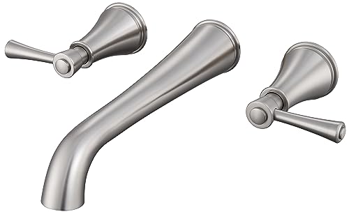 SITGES High Flow Brushed Nickel Wall Mount Bathtub Faucet with Two Level Handles,Extra-Long 10.5'...