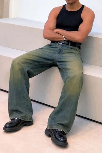 Image of KOTTY Men's Bell Bottom Jeans || Bootcut Denim | Wide Leg Flared Jeans for Men || High Waist Stretchable Retro Fit || Cotton for College Casual