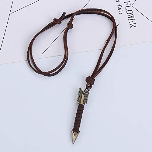 Seraphis Arrow Pendant Necklace Rope Leather Chain Vintage for Bowman Archer Men Steampunk