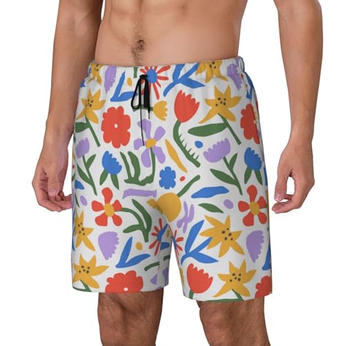 Floral Doodle Funny Men's Swim Trunks Board Shorts Quick Dry-2