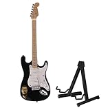 MonkeyJack Handmade Mini Wooden Electric Guitar Model with Stand for 1/6 Action Figures Hot Toys 12inch Dolls Accessories