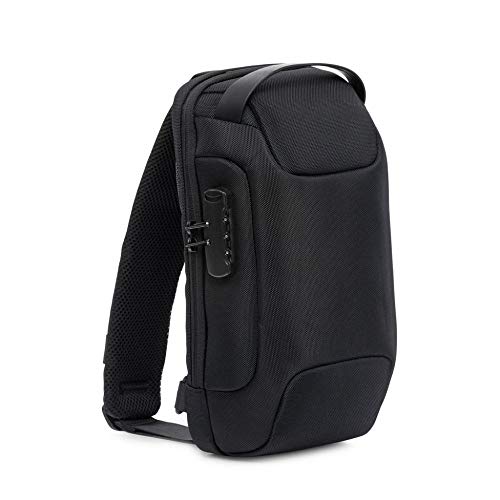 Gshield Mochila Transversal de Ombro Locker de Lona Kevlar Reforçada 6 Litros Cadeado Antifurto com Combinação Resistente a água, Preta