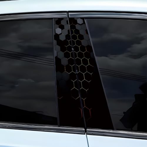 Image of 2pcs 3D Honeycomb Graphics Vinyl Car Stickers, Waterproof Sun Protection Scratch Cover B-Pillar Stickers, Personalized DIY Vehicle Door Pillar, Long-Lasting Decor Auto Accessory (Black)
