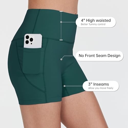 WIILIT 3" Damen Badeshorts UPF50 Badehose Bikinihose Schwimmshorts Hohe Taille Tummy Control Boardshorts Schnell Trocknend mit Innenfutter Taschen Türkis M 3