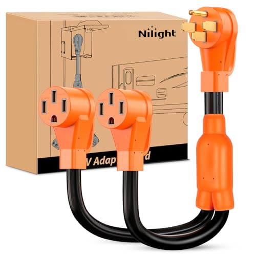 Image of Nilight 50 Amp to 50 Amp RV Y Splitter Adapter Cord 50A Male Plug to Two 50A Female Outlet NEMA 14-50P 14-50R Pure Copper STW 10 AWG Heavy Duty Cable for RV Camper Generator