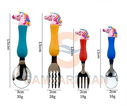 Image of Samvardhan Stainless Steel Unicorn Tableware Set Cutlery Unicorn Spoon and Fork Set for Babies Set of 4 Includes 2 Forks 2 Spoons