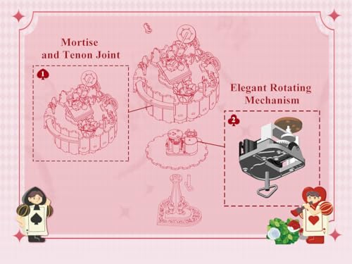 Image of Tonecheer x British Library Wooden Music Box Puzzle for Adults, DIY Rotating Music Box Kit 3D Creative Musical Puzzle Crafts Model Building Kits Desk Decor for Birthday Gift (Alice's Tea Party)
